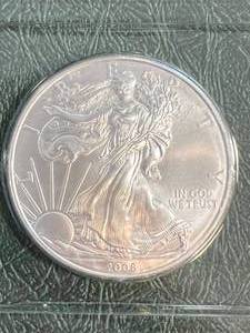 2008 AMERICAN SILVER EAGLE 1 TROY OZ .999 FINE SILVER IN INFO. CASE