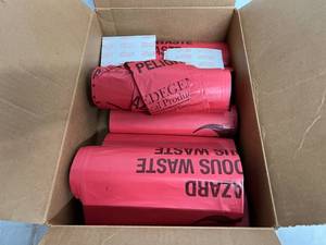 lot 8 image: 150 Red Infectious Can Liners - 40 to 46 Gallons