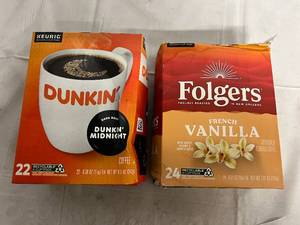 lot 179 image: 22 Dunkin K-Cups and 24 Folgers French Vanilla K-Cups