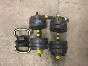 lot 184 image: Dumbell, Barbell, and Kettlebell Workout Set