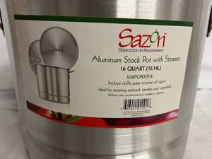lot 343 image: Sazon 16 Quart Aluminum Stock Pot with Steamer