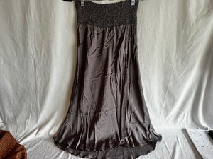 Chaser Silky Basic Smocked Waist Faux Wrap Midi Skirt Size M in a Beautiful Pewter Grey