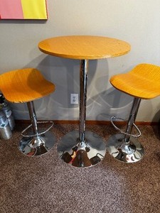 Wood and Metal High Top Cafe Table and Chairs 2