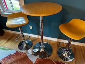 Wood and Metal High Top Cafe Table and Chairs