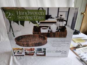 New 2pc Birdrock Home Handwoven Serving Trays