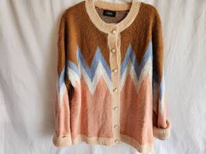 Cider Wave Striped Cardigan Sweater with Pearl Buttons, Size Large