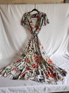 French Connection Cadencia Cari Maxi Dress with Tie Waist, Size L
