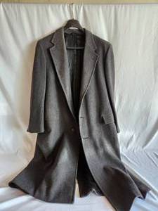 Mens Grey Wool Blend Trench Coat, Appears to be Size L