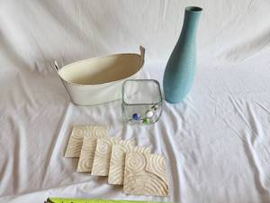 Variety of Decorative Pieces, Vase, Basket, Tealight Candle Holder, Coasters