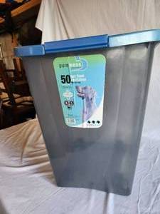 50lb Pet Food Container and Smaller Black Covered Rolling Food Storage Container