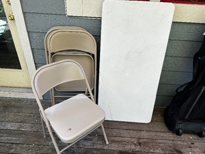 4 Metal Folding Chairs and 4 Rectangular Folding Table