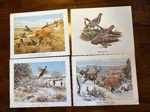 Pheasant, Grouse, Deer Art Set of 4, Measuring 11 x 14