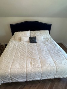 King Size Bed Set - Mattress, Headboard, and Bedding Measuring 88 x 80 x 70