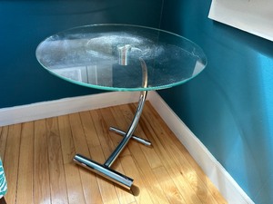 MCM Silver Chrome and Glass End Table 19.5 Diameter 19.5 High #2