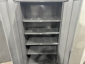 lot 93 image: Dark Gray Two Door Cabinet (no key) Five Adjustable Shelves