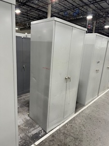 lot 98 image: Two Door Cabinet (no key), Four adjustable height shelves.