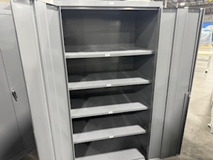 lot 99 image: Dark Gray Two Door Cabinet (no key) Five Adjustable Shelves