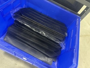 lot 50 image: Akro Mills Two-Sided Rolling Bin Cart with Various Sized Bins and Bin of Bin Dividers