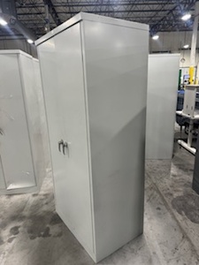 lot 105 image: Two Door Cabinet (no key), Three adjustable shelves. Light Gray