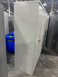 lot 124 image: Pair of Two Door Cabinets, No Keys, Adjustable Shelves