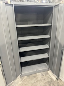 lot 135 image: Two Door Cabinet (no key), four adjustable shelves. (Dark Gray)
