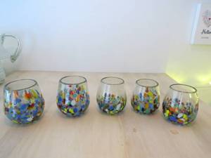 5 Piece Lot of Hand Blown Confetti Glassware