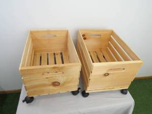 2 Piece Lot of Wooden Crates on Wheels - 12 x 18