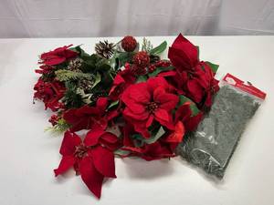 MM. Decorative PoinsettaBerriesPine & 12 Garland Ties