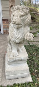lot 1 image: Cement Two Piece Lion Statue