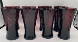 lot 7 image: 1950s Set of 8 Avalos Mexico Deep Amethyst Hand Blown Swirl Glasses