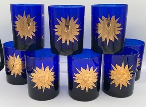 lot 9 image: Set of 8 MCM Culver Celestial Cobalt Blue Rock Glasses