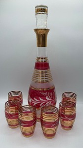 lot 63 image: Bohemian Czech Decanter Bottle and 6 Glasses