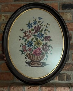 lot 97 image: Oval Wood Framed Needlepoint Floral