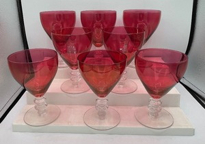lot 122 image: 8 Vintage Ruby Red Goblets