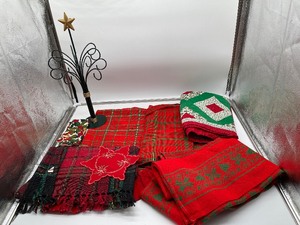 lot 197 image: Christmas Plaid Tree Skirt and Runner, Tablecloth, Placemats, Ornament Tree and Quilt Runner