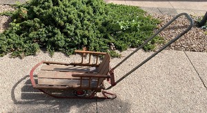 lot 203 image: Vintage Champion Wood and Steel Childs Push Sled