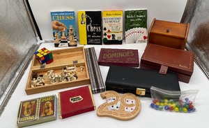 lot 205 image: Game LOT Chess, Cribbage, Cards, Dominos