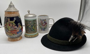 lot 242 image: Vintage Faustmann Wool Hat Fedora German Oktoberfest Steins