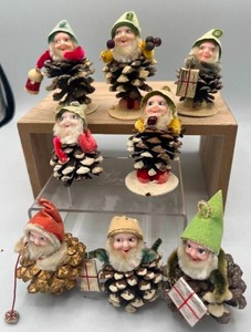 lot 277 image: 2nd Lot of Antique Christmas Elf Gnomes Pinecones Japan