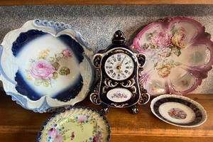 lot 219 image: Porcelain Cobalt Blue Clock Cesko Baroko Czech