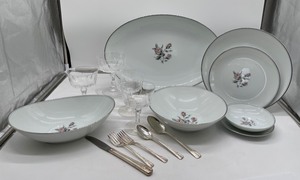 lot 388 image: Noritake China and Four Glass Dessert Cups and 50 Pc WM Rogers Flatware
