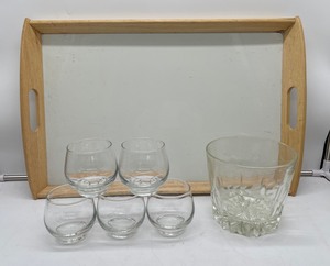 lot 402 image: Vintage Etched Crystal Princess House Ice Bucket, Tray and Small Drinking Tumblers