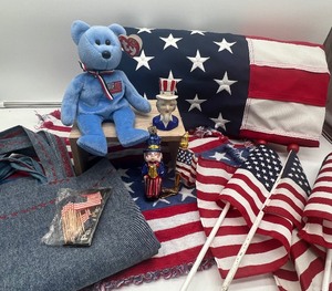 lot 443 image: American Flag 5 ft x 3 ft and Patriotic Collectibles