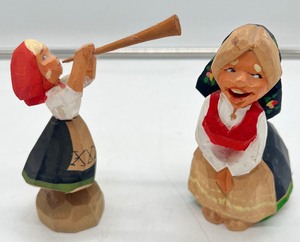 lot 477 image: Henning Hand Carved Wood Figures Laughing Woman