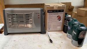 lot 452 image: Electric Heater and New In Box Propone Tank Top Heater
