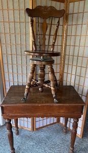 lot 334 image: Antique Writing Desk and Music Chair with Glass Ball Feet