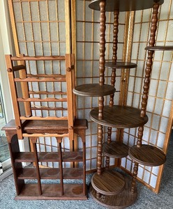 lot 335 image: Three Tier Multi Pot Plant Stand, Wood Shelf, Wine Rack