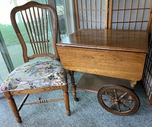 lot 338 image: Maple Bar Cart and Upholstered Oak Chair