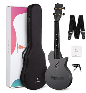lot 431 image: Enya Concert Ukulele Nova U 23 Carbon Fiber Travel Ukulele with Beginner Kit includes online lessons, case, strap, capo and strings (Black)