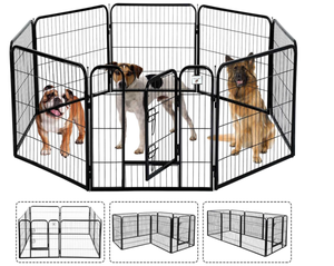 lot 13 image: Dog Fence, 8 Panels Foldable Dog Playpen, Exercise Heavy Duty Metal Dog cage for Yard